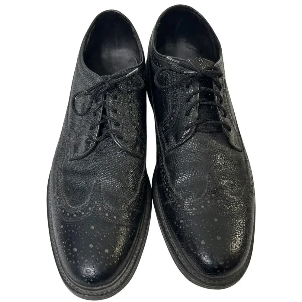 FLORSHEIM Black Leather Wingtip Oxford Shoe Sz 9 D - Picture 2 of 8